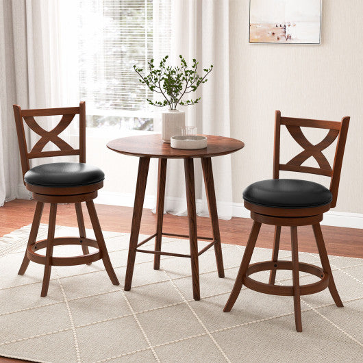 2 Pieces Classic Counter Height Swivel Bar Stool Set with X-shaped Open Back-L - Set Shop and Smile