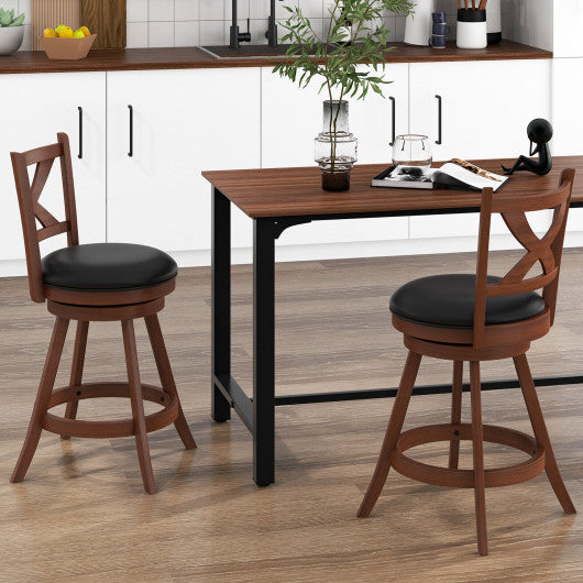 2 Pieces Classic Counter Height Swivel Bar Stool Set with X-shaped Open Back-L - Set Shop and Smile