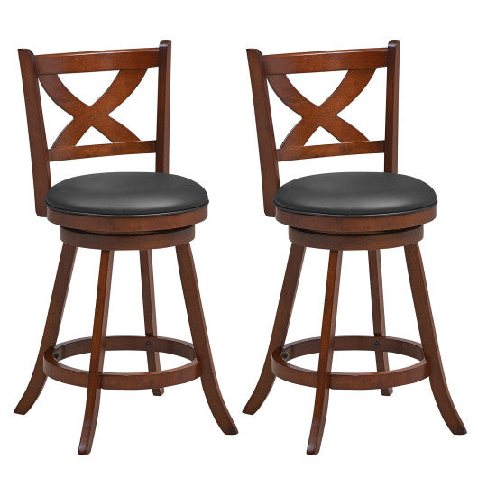 2 Pieces Classic Counter Height Swivel Bar Stool Set with X-shaped Open Back-L - Set Shop and Smile