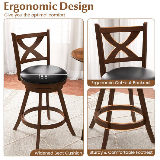 2 Pieces Classic Counter Height Swivel Bar Stool Set with X-shaped Open Back-L - Set Shop and Smile