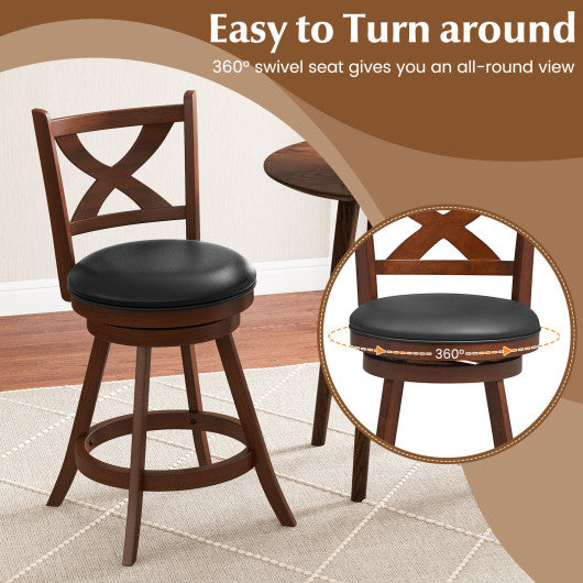 2 Pieces Classic Counter Height Swivel Bar Stool Set with X-shaped Open Back-L - Set Shop and Smile