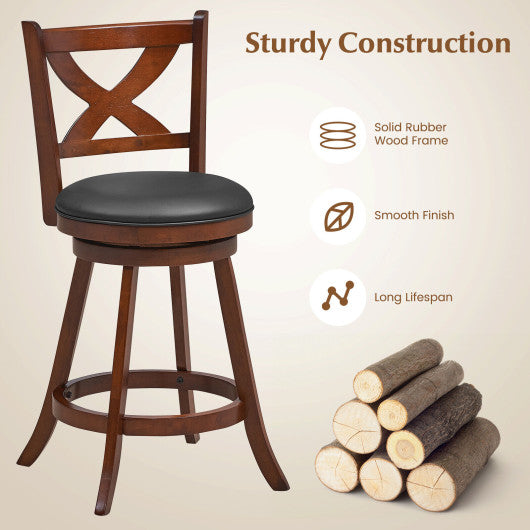 2 Pieces Classic Counter Height Swivel Bar Stool Set with X-shaped Open Back-L - Set Shop and Smile