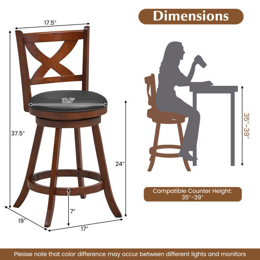 2 Pieces Classic Counter Height Swivel Bar Stool Set with X-shaped Open Back-L - Set Shop and Smile