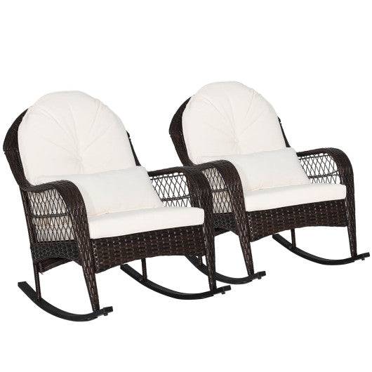 Patio Rattan Rocking Chair with Seat Back Cushions and Waist Pillow-Orange - Set Shop and Smile