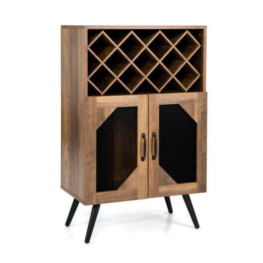2-Door Farmhouse Kitchen Storage Bar Cabinet with Wine Rack and Glass Holder-Rustic Brown - Set Shop and Smile