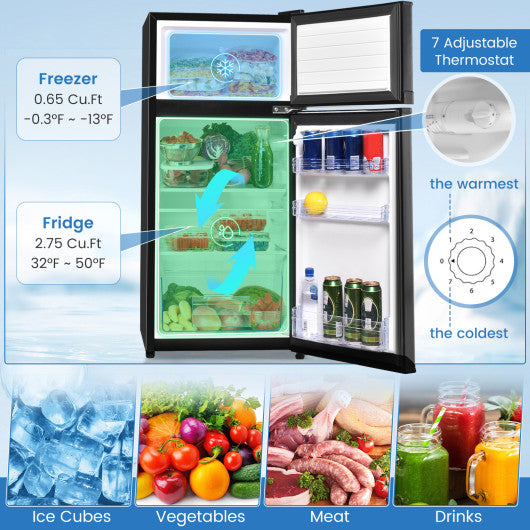 2 Doors Cold-rolled Sheet Compact Refrigerator-Black - Set Shop and Smile