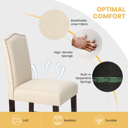 2 Pcs Fabric Nail Head Counter Height Dining Side Chairs Set-Beige