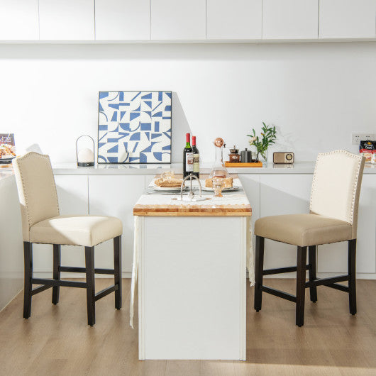 2 Pcs Fabric Nail Head Counter Height Dining Side Chairs Set-Beige