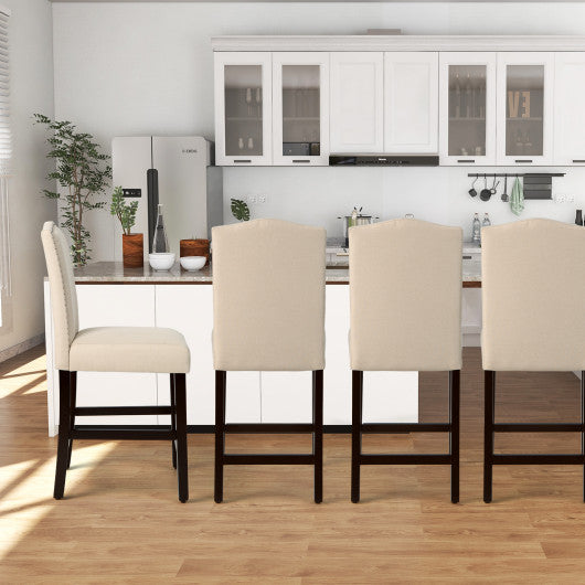 2 Pcs Fabric Nail Head Counter Height Dining Side Chairs Set-Beige