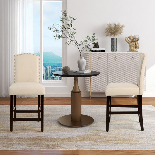 2 Pcs Fabric Nail Head Counter Height Dining Side Chairs Set-Beige