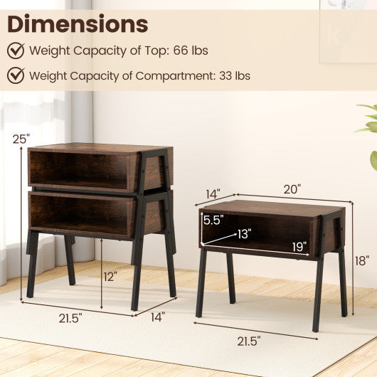 2 Pieces Stackable Night Stand Bedside End Table Set