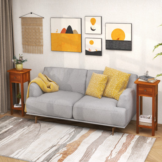 2 Tier Slim Nightstand Bedside Table with Drawer Shelf-Black - Set Shop and Smile