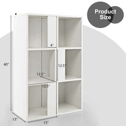 3-Tier 6 Cube Freestanding Bookcase with Anti-toppling Device-White - Set Shop and Smile