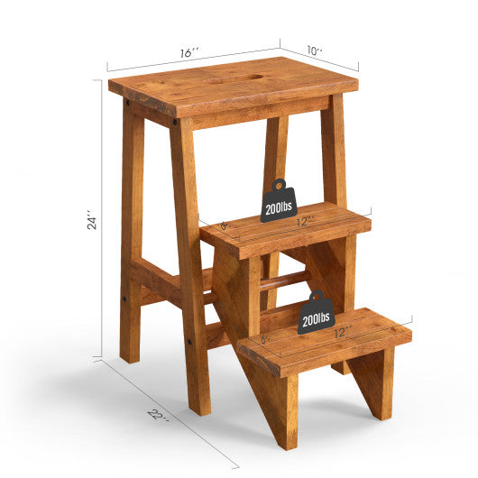 3-in-1 Rubber Wood Step Stool with Convenient Handle-Natural