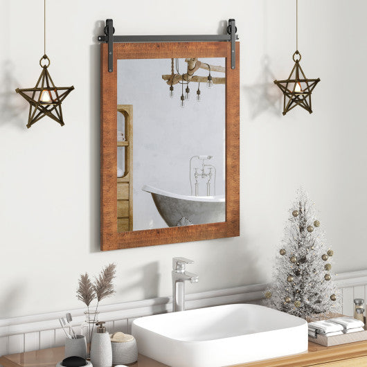 30 x 22 Inch Wall Mount Mirror with Wood Frame-White - Set Shop and Smile