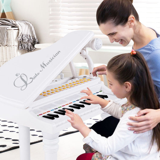 31 Keys Kids Piano Keyboard with Stool and Piano Lid-Black - Set Shop and Smile