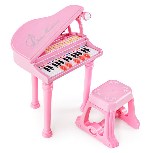 31 Keys Kids Piano Keyboard with Stool and Piano Lid-Pink - Set Shop and Smile