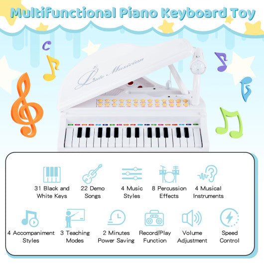 31 Keys Kids Piano Keyboard with Stool and Piano Lid-Black - Set Shop and Smile