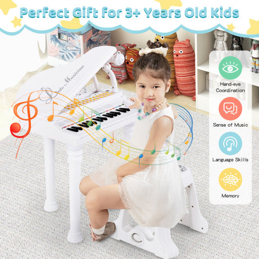 31 Keys Kids Piano Keyboard with Stool and Piano Lid-Black - Set Shop and Smile