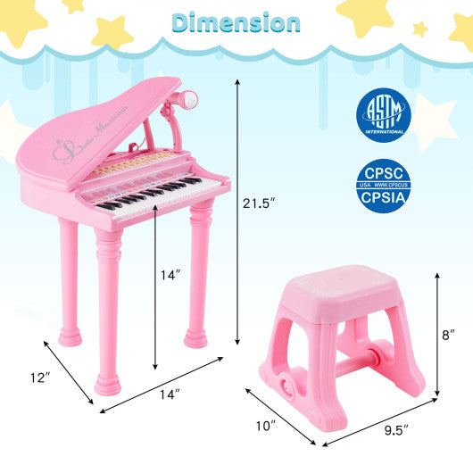31 Keys Kids Piano Keyboard with Stool and Piano Lid-Pink - Set Shop and Smile