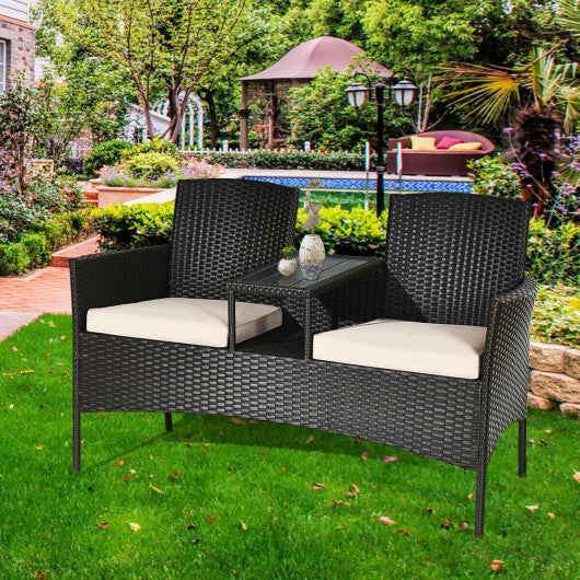 Modern Patio Conversation Set with Built-in Coffee Table and Cushions -Red - Set Shop and Smile
