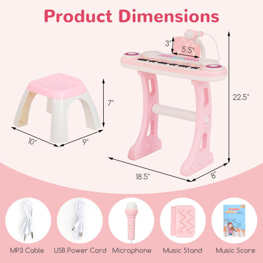 37-key Kids Electronic Piano Keyboard Playset-Pink