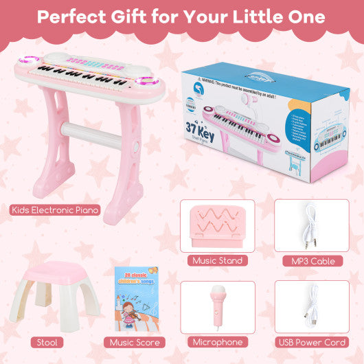 37-key Kids Electronic Piano Keyboard Playset-Pink