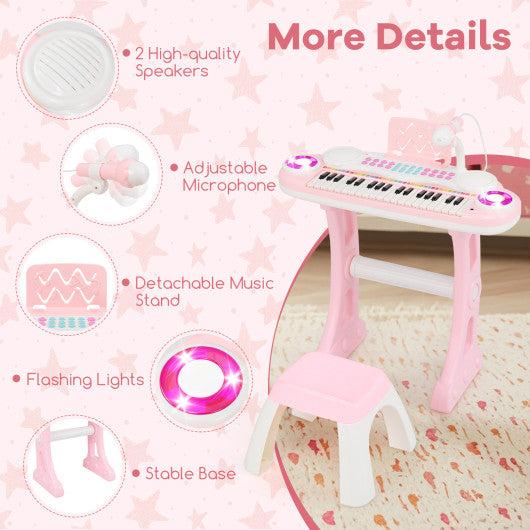37-key Kids Electronic Piano Keyboard Playset-Pink