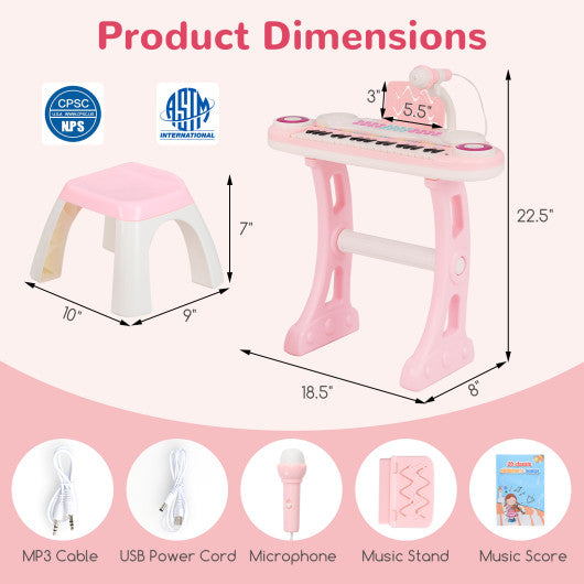 37-key Kids Electronic Piano Keyboard Playset-Pink