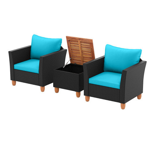 3 Pieces Outdoor Patio Rattan Furniture Set-Turquoise