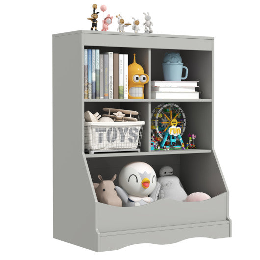 3-Tier Children's Multi-Functional Bookcase Toy Storage Bin Floor Cabinet-Gray