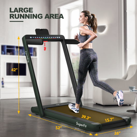 2-in-1 Electric Motorized Health and Fitness Folding Treadmill with Dual Display and Speaker-Green - Set Shop and Smile