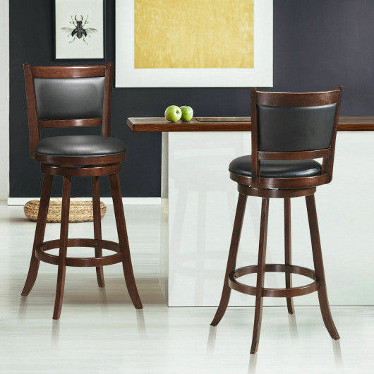 Set of 2 29 Inch Swivel Bar Height Stool Wood Dining Chair Barstool-Black - Set Shop and Smile