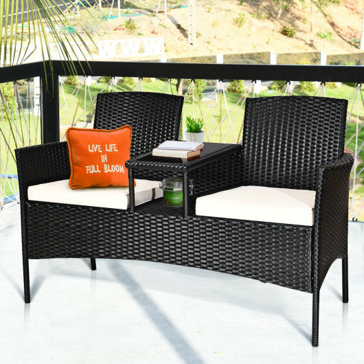 Wicker Patio Conversation Furniture Set with Removable Cushions and Table-Red - Set Shop and Smile