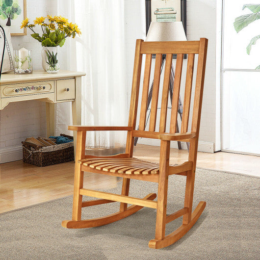 Indoor Outdoor Wooden High Back Rocking Chair-Natural - Set Shop and Smile