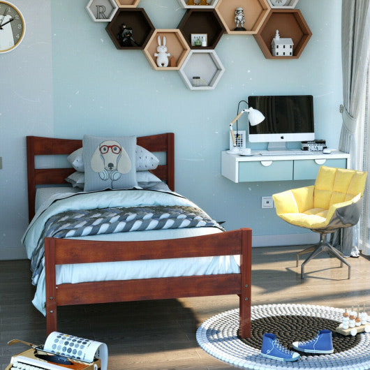 Twin Size Rustic Style Platform Bed Frame with Headboard and Footboard-Dark Brown - Set Shop and Smile