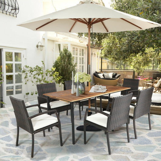 7 Pieces Patio Rattan Cushioned Dining Set with Umbrella Hole-Black - Set Shop and Smile