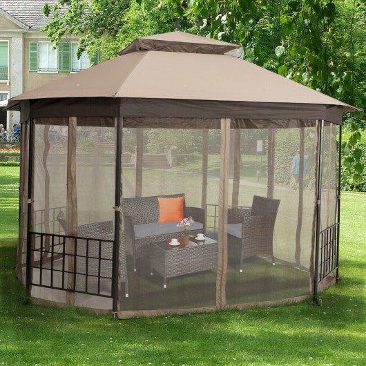 10’x 12’ Octagonal Patio Gazebo-Beige - Set Shop and Smile