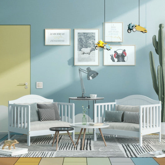 2-in-1 Classic Convertible Wooden Toddler Bed with 2 Side Guardrails for Extra Safety-Brown - Set Shop and Smile