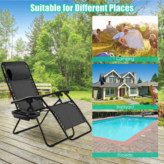 2 Pieces Folding Recliner Zero Gravity Lounge Chair - Black - Set Shop and Smile