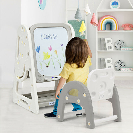 2-in-1 Kids Easel Desk Chair Set Book Rack Adjustable Art Painting Board-Blue - Set Shop and Smile
