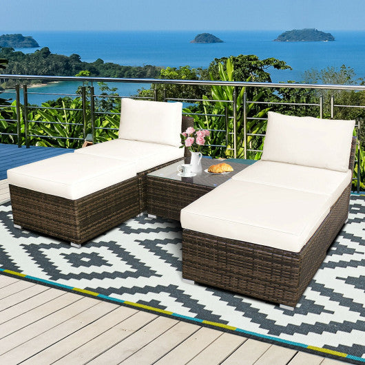 5 Pieces Patio Rattan Furniture Set with Cushioned Armless Sofa-Red - Set Shop and Smile