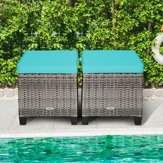 2 Pieces Patio Rattan Ottoman Seat with Removable Cushions-Beige - Set Shop and Smile