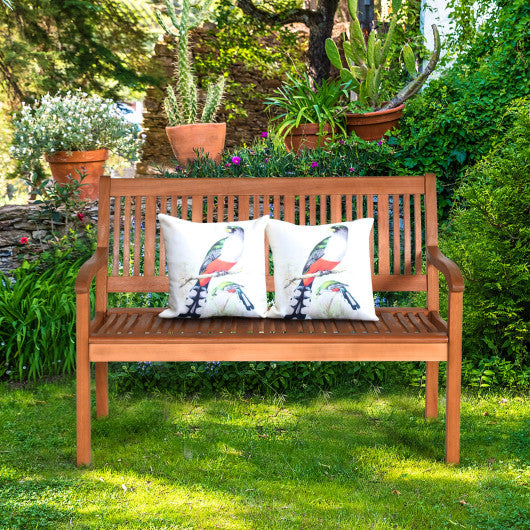 Two Person Solid Wood Garden Bench with Curved Backrest and Wide Armrest - Set Shop and Smile