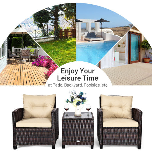 3 Pcs Patio Rattan Furniture Set Cushioned Conversation Set Coffee Table - Set Shop and Smile