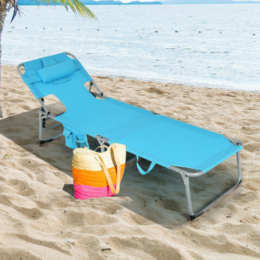 Folding Beach Lounge Chair with Pillow for Outdoor-Beige - Set Shop and Smile