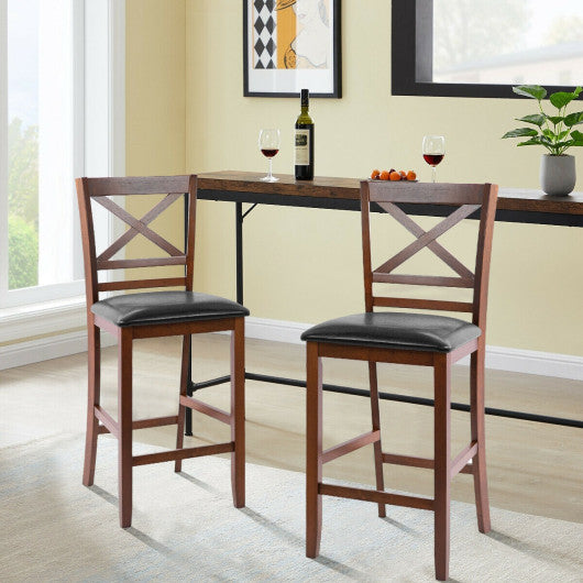 Set of 2 Bar Stools 24 Inch Counter Height Chairs with Rubber Wood Legs - Set Shop and Smile