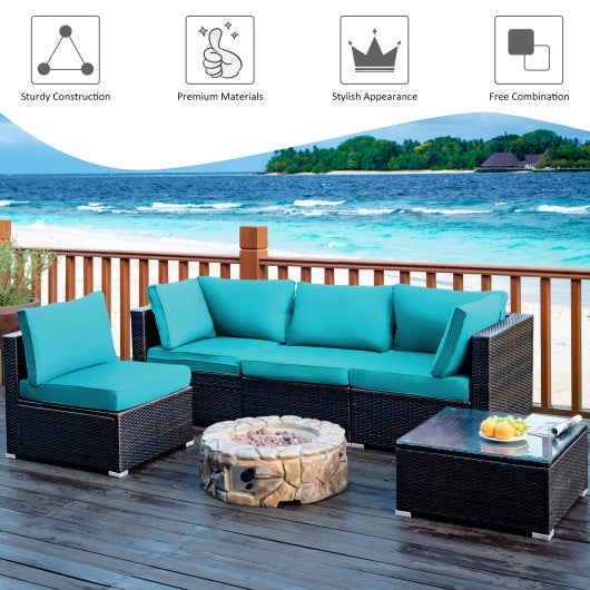 5 Pieces Cushioned Patio Rattan Furniture Set with Glass Table-Turquoise - Set Shop and Smile