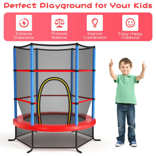 55 Inch Kids Recreational Trampoline Bouncing Jumping Mat with Enclosure Net-Green - Set Shop and Smile