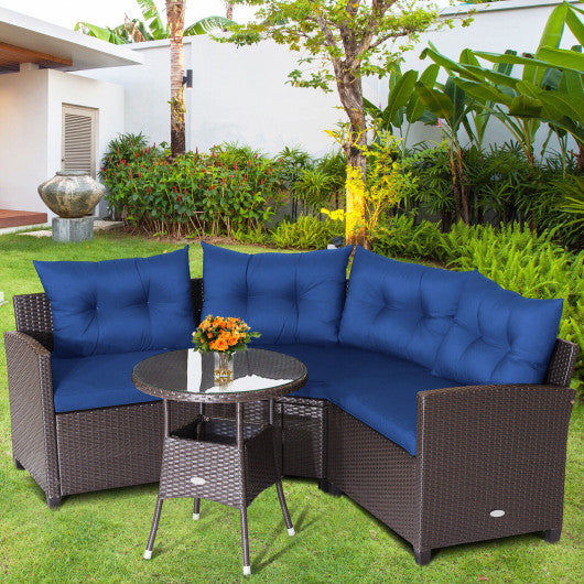 4 Pieces Patio Rattan Furniture Set Cushioned Sofa Glass Table-Black - Set Shop and Smile